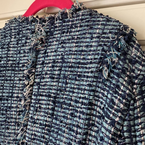 Tory Burch blue metallic glitter Daniela tweed jacket size 4 3/4 sleeve - Picture 12 of 17